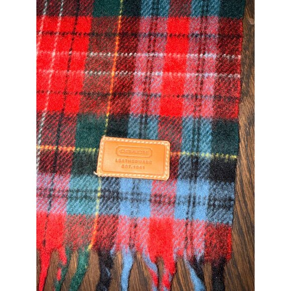 Coach Tartan Plaid Lambswool & Cashmere Scarf Red Green Blue Made In Italy - Picture 3 of 6